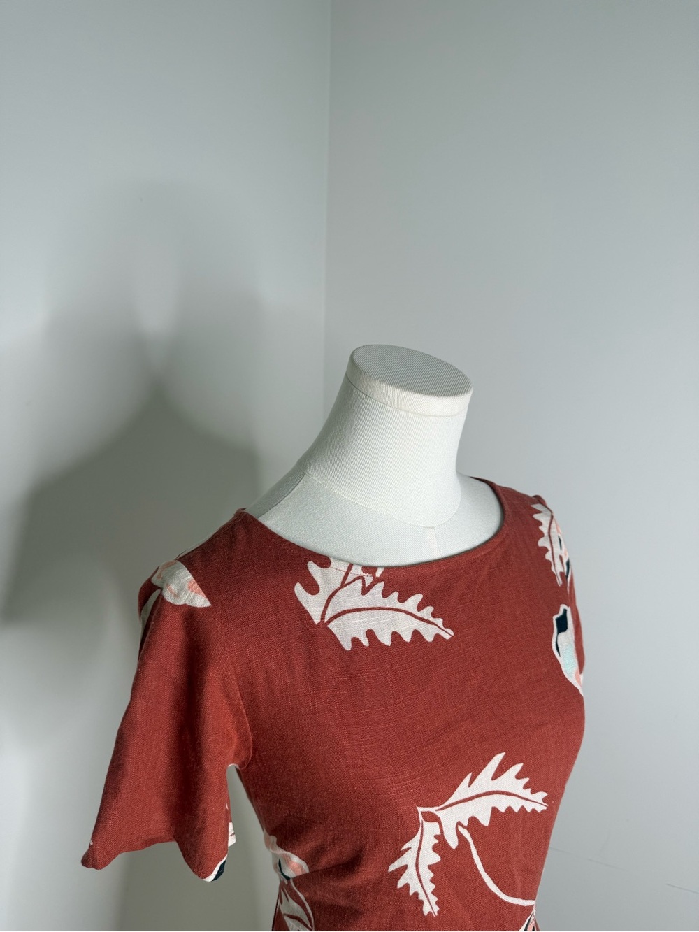 Ann Taylor Rust Floral Midi Dress with Belt - Picture 6 of 10
